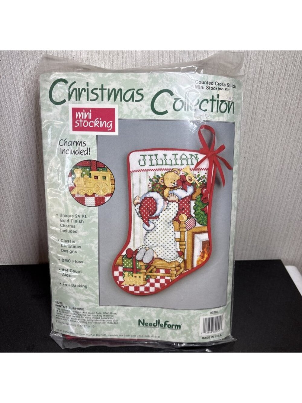 Christmas Stocking Kit Cross Stitch Santa Personalize 24k Charm Needleform